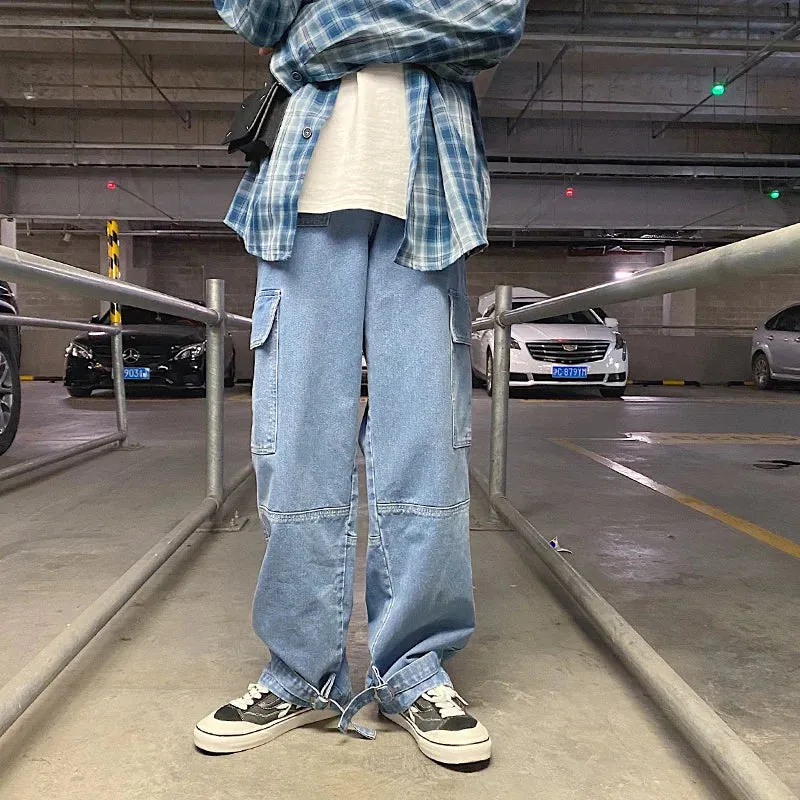 Wiaofellas  -  Men Jeans Wide Leg Denim pants Loose Straight Baggy Men's Jeans hip hop Streetwear Skateboard Neutral denim Trousers Cargo jeans