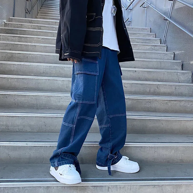 Wiaofellas  -  Men Jeans Wide Leg Denim pants Loose Straight Baggy Men's Jeans hip hop Streetwear Skateboard Neutral denim Trousers Cargo jeans