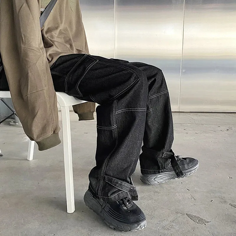 Wiaofellas  -  Men Jeans Wide Leg Denim pants Loose Straight Baggy Men's Jeans hip hop Streetwear Skateboard Neutral denim Trousers Cargo jeans