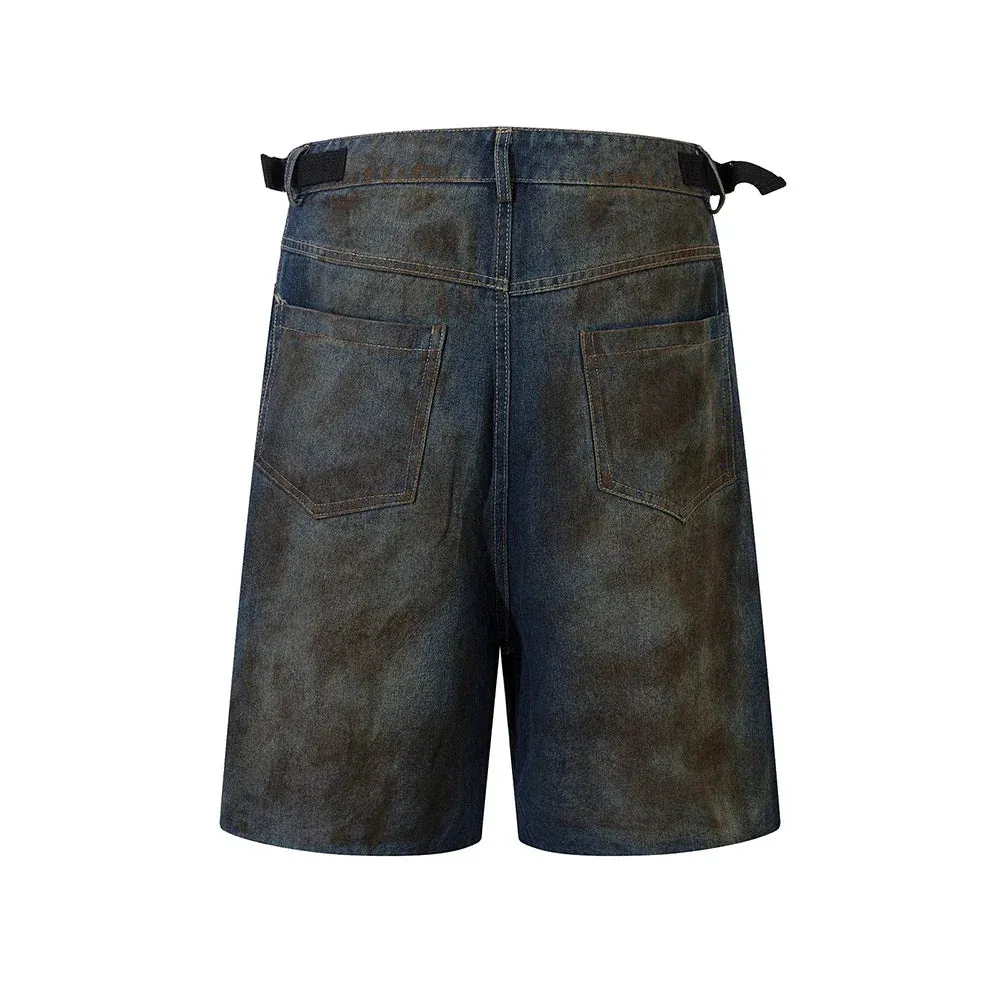 Wiaofellas  -  Streetwear Painted Graffiti Washed Blue Baggy Cargo Shorts Mens Summer Wide Leg Denim Pants Oversize Jeans Five Point Pants